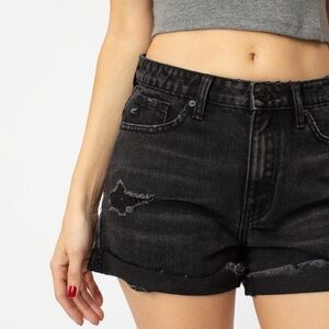 NWT Kancan Cuffed Distressed High Rise Denim Shorts in Black